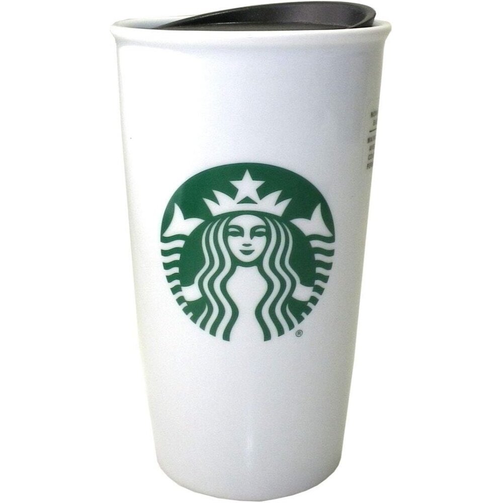 Classic White and Green Coffee Traveler Tumbler Double Wall Ceramic Coffee Trave